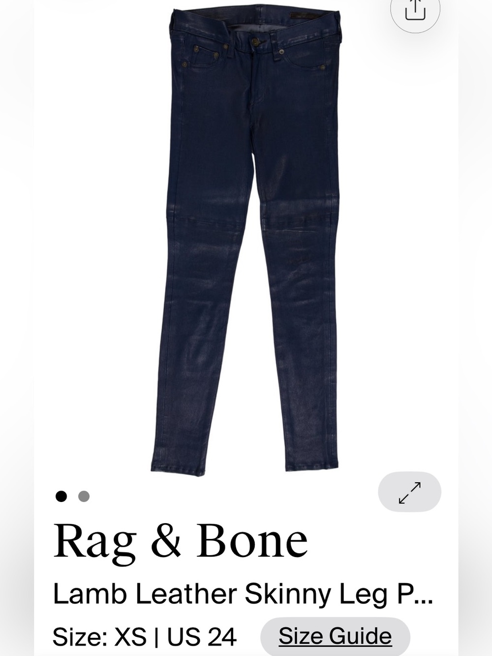 rag & bone navy lamb leather skinny jeans sz 24
